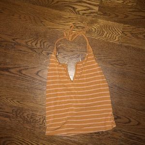 Yellow and white stripe tie up shirt.